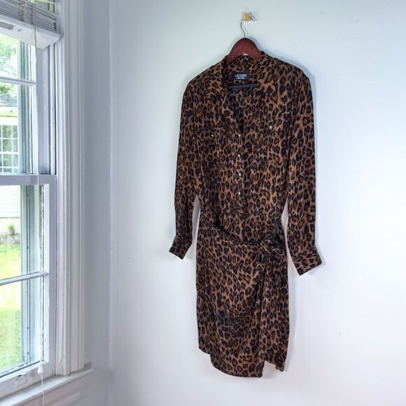 Vintage 90s Cheetah Print Long Sleeve Wrap Dress Size 12 Mobwife Leopard - Picture 1 of 14